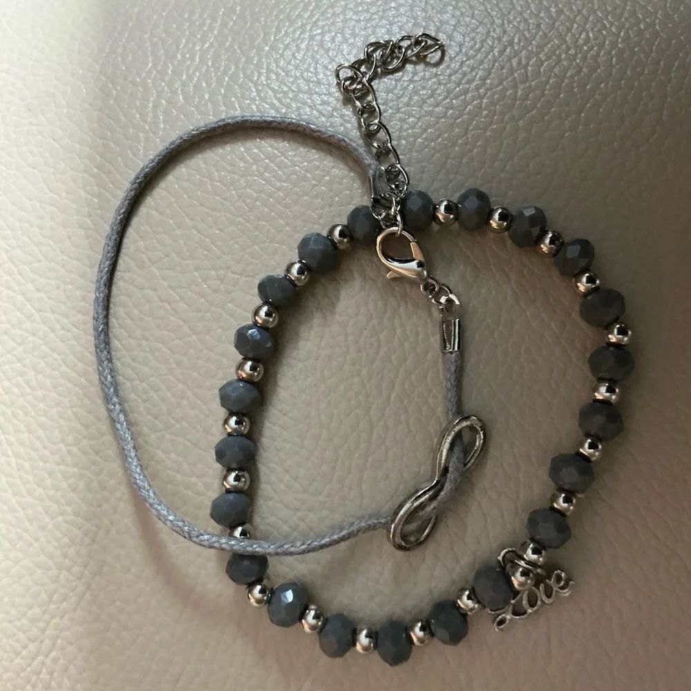 + Green Gray Beaded Bracelet with Silver Accents